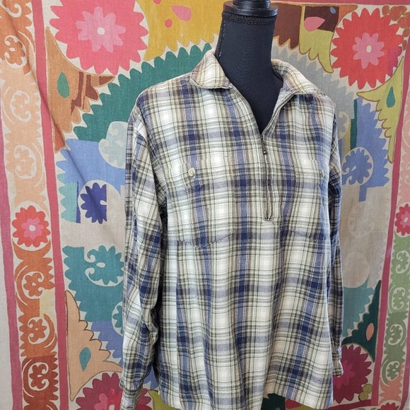 Womens Columbia 1/4 Zip Pullover Cotton Medium Plaid - Picture 2 of 16